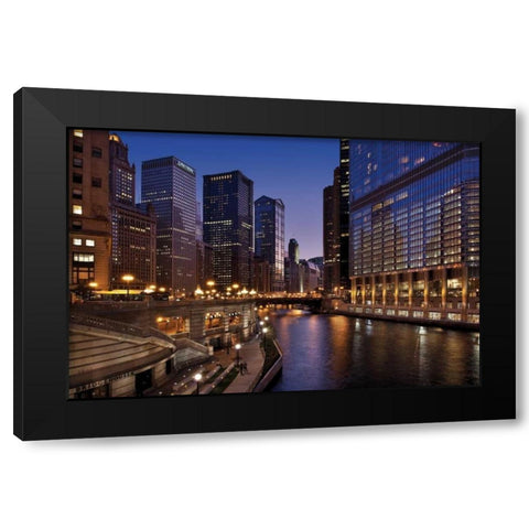 Chicago River Dusk II Black Modern Wood Framed Art Print with Double Matting by Malvin, Larry