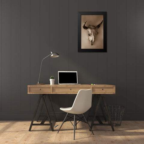 Steer Skull Black Modern Wood Framed Art Print by Mahan, Kathy
