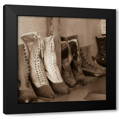Vintage Boots Black Modern Wood Framed Art Print by Mahan, Kathy