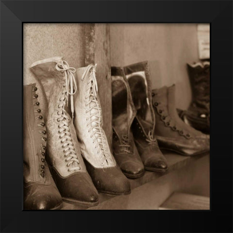 Vintage Boots Black Modern Wood Framed Art Print by Mahan, Kathy