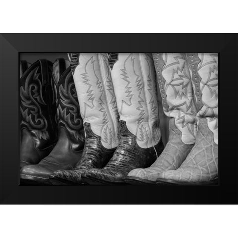 Cowboy Boots BW II Black Modern Wood Framed Art Print by Mahan, Kathy
