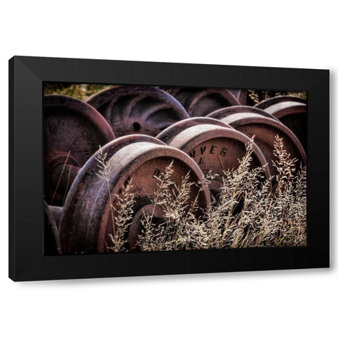 Vintage Train Yard II Black Modern Wood Framed Art Print with Double Matting by Mahan, Kathy