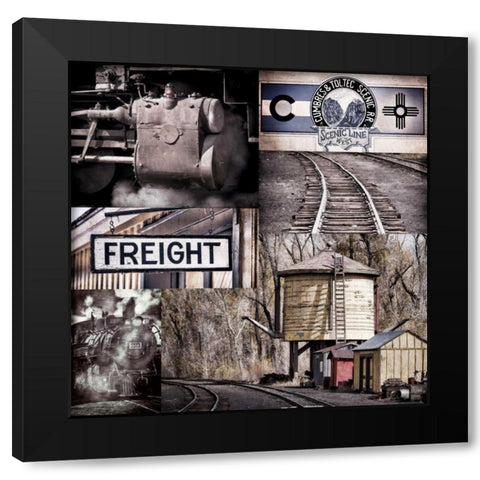 Historic Train Collage I Black Modern Wood Framed Art Print with Double Matting by Mahan, Kathy