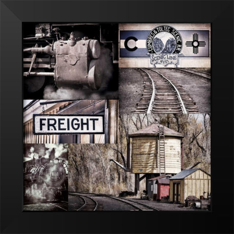 Historic Train Collage I Black Modern Wood Framed Art Print by Mahan, Kathy