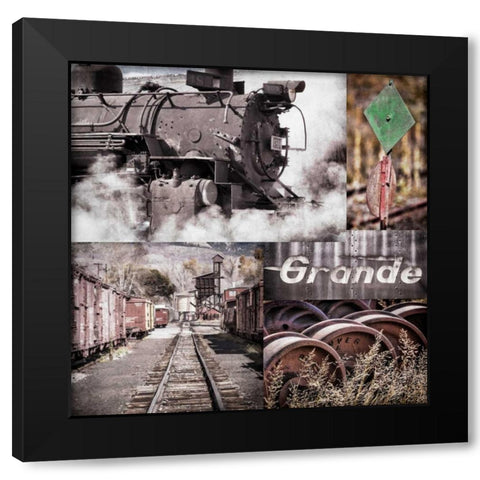 Historic Train Collage II Black Modern Wood Framed Art Print with Double Matting by Mahan, Kathy