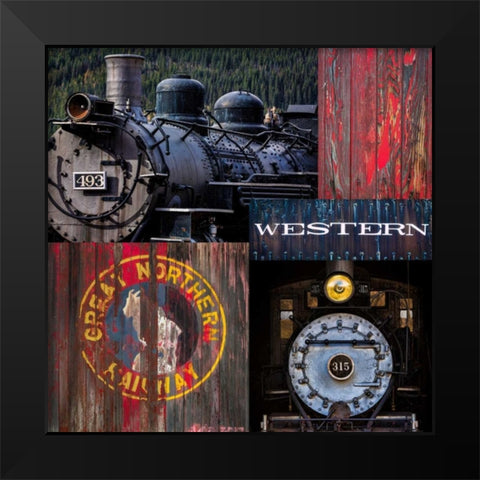 Historic Train Collage III Black Modern Wood Framed Art Print by Mahan, Kathy