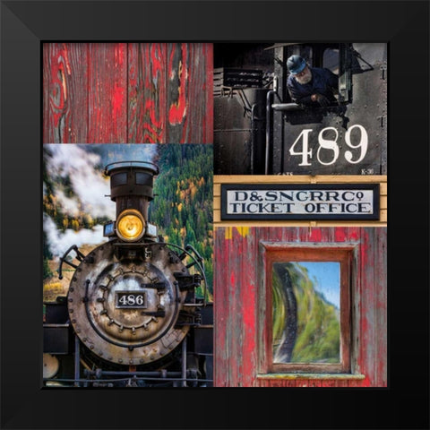 Historic Train Collage IV Black Modern Wood Framed Art Print by Mahan, Kathy