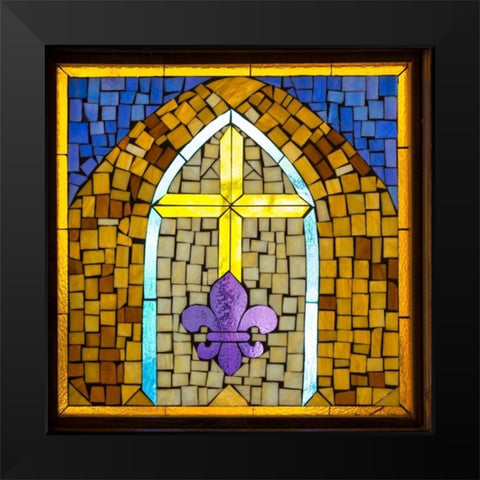 Stained Glass Cross III Black Modern Wood Framed Art Print by Mahan, Kathy