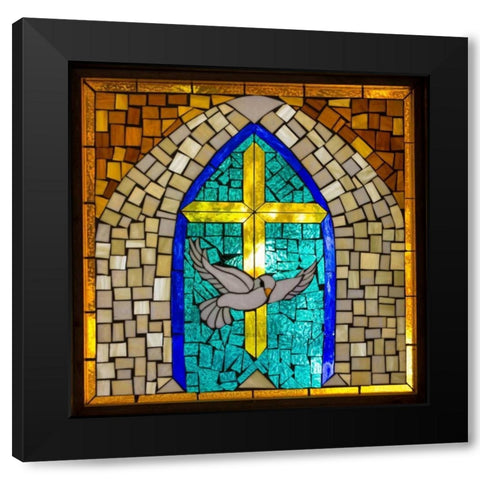 Stained Glass Cross V Black Modern Wood Framed Art Print with Double Matting by Mahan, Kathy