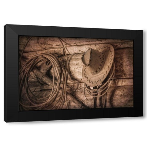 Cowboy Hat and Rope Black Modern Wood Framed Art Print by Mahan, Kathy