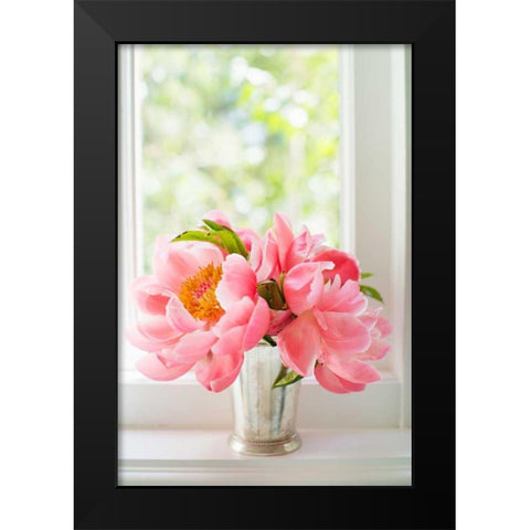 Peonies in Vase II Black Modern Wood Framed Art Print by Millet, Karyn