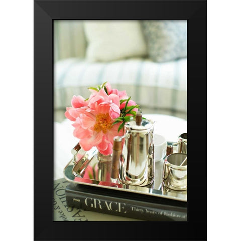 Tea and Flowers Black Modern Wood Framed Art Print by Millet, Karyn
