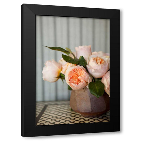 Peonies on Tile Black Modern Wood Framed Art Print by Millet, Karyn
