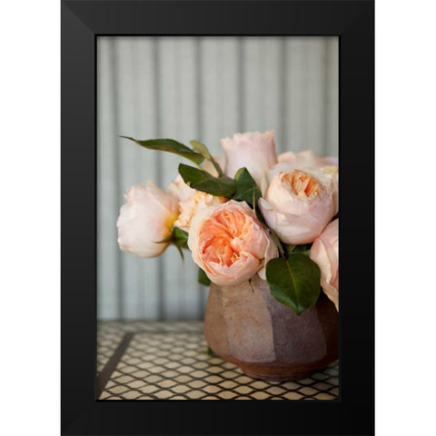 Peonies on Tile Black Modern Wood Framed Art Print by Millet, Karyn
