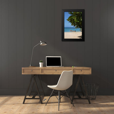 Beachside Jon Boat Black Modern Wood Framed Art Print by Millet, Karyn