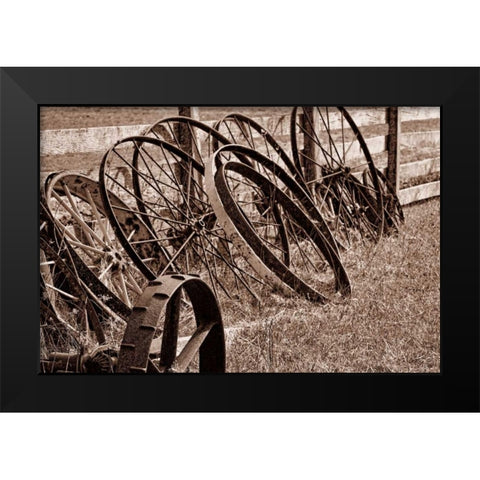 Antique Wagon Wheels II Black Modern Wood Framed Art Print by McNemar, C. Thomas