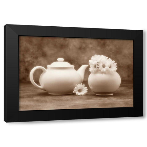 Teapot and Daisies II Black Modern Wood Framed Art Print by McNemar, C. Thomas