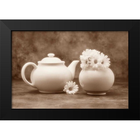 Teapot and Daisies II Black Modern Wood Framed Art Print by McNemar, C. Thomas