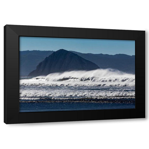 Morro Rock Waves Black Modern Wood Framed Art Print with Double Matting by Peterson, Lee