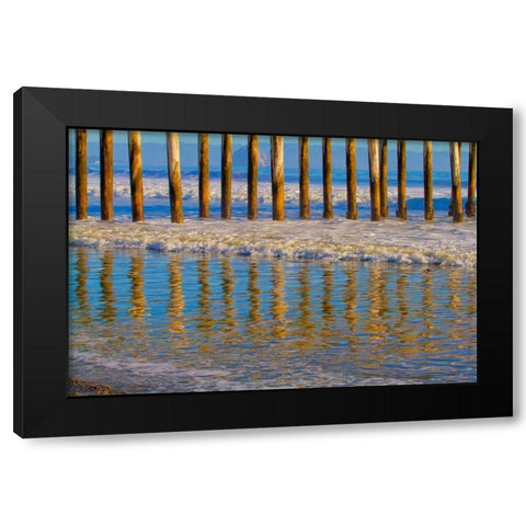 Pier Reflections I Black Modern Wood Framed Art Print with Double Matting by Peterson, Lee