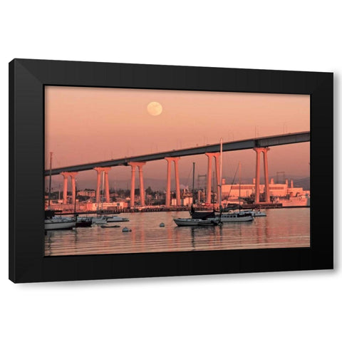 Moon and Bridge Black Modern Wood Framed Art Print with Double Matting by Peterson, Lee