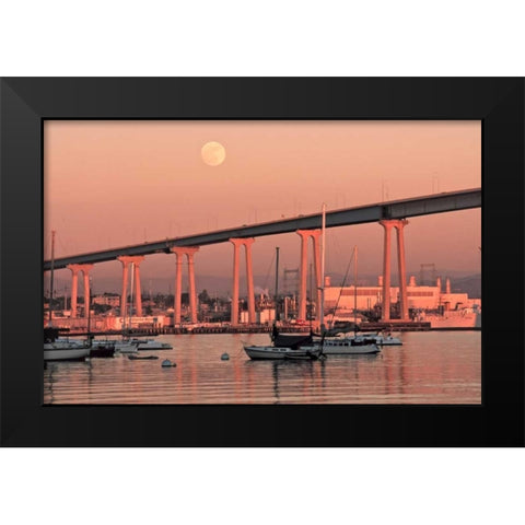 Moon and Bridge Black Modern Wood Framed Art Print by Peterson, Lee