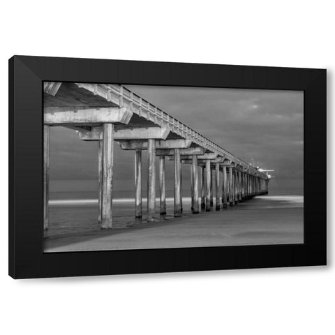 Scripps Pier BW I Black Modern Wood Framed Art Print with Double Matting by Peterson, Lee