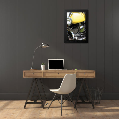 Yellow Motorcycle Black Modern Wood Framed Art Print by Putman, Tammy