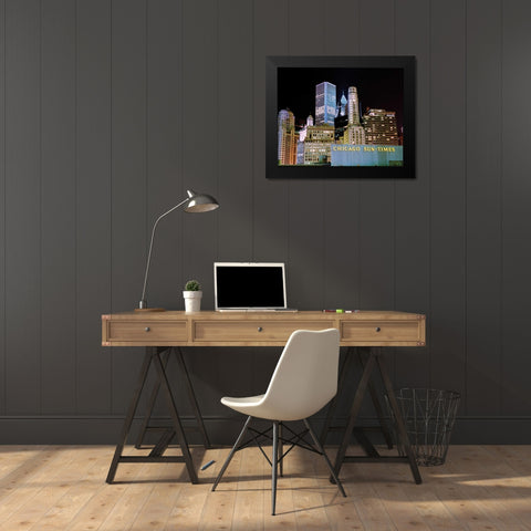 Chicago at Night I Black Modern Wood Framed Art Print by Stefko, Bob