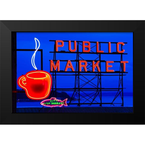 Public Market Sign I Black Modern Wood Framed Art Print by Stefko, Bob