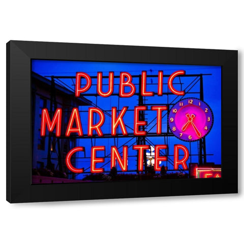 Public Market Sign II Black Modern Wood Framed Art Print with Double Matting by Stefko, Bob