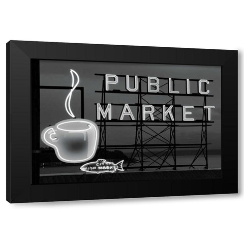 BW Public Market Sign I Black Modern Wood Framed Art Print with Double Matting by Stefko, Bob