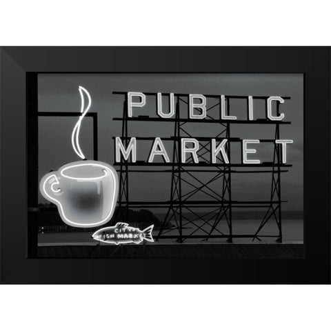BW Public Market Sign I Black Modern Wood Framed Art Print by Stefko, Bob