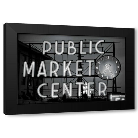 BW Public Market Sign II Black Modern Wood Framed Art Print by Stefko, Bob