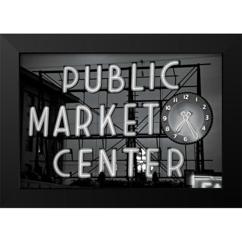 BW Public Market Sign II Black Modern Wood Framed Art Print by Stefko, Bob