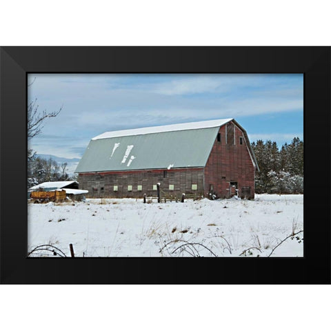 Red Barn in Winter Black Modern Wood Framed Art Print by Styber, Dana