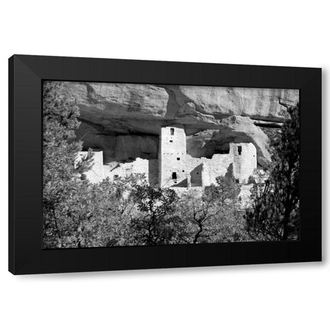 Cliff Dwelling At Mesa Verde BW Black Modern Wood Framed Art Print with Double Matting by Taylor, Douglas
