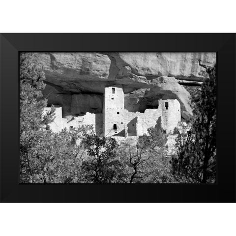 Cliff Dwelling At Mesa Verde BW Black Modern Wood Framed Art Print by Taylor, Douglas