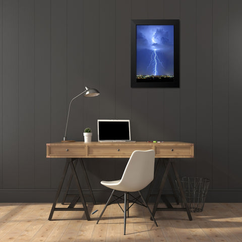Blue Lightning Black Modern Wood Framed Art Print by Taylor, Douglas