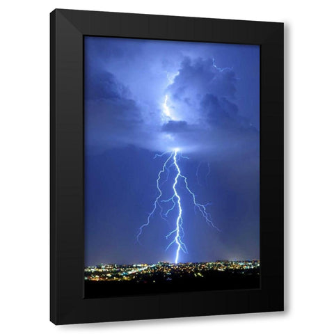 Blue Lightning Black Modern Wood Framed Art Print with Double Matting by Taylor, Douglas