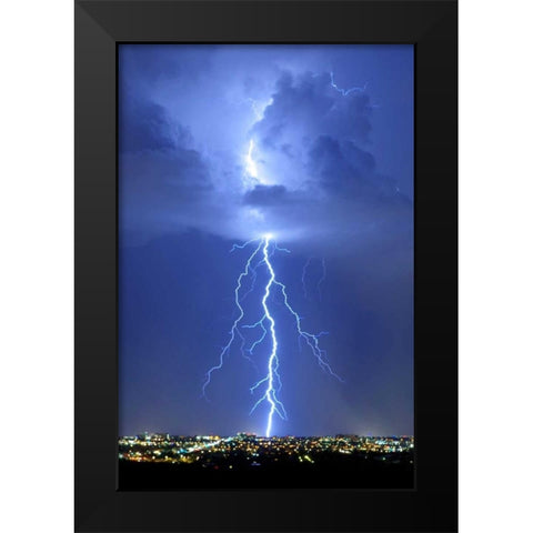 Blue Lightning Black Modern Wood Framed Art Print by Taylor, Douglas