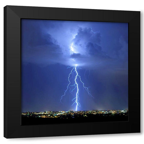 Blue Lightning Sq Black Modern Wood Framed Art Print with Double Matting by Taylor, Douglas
