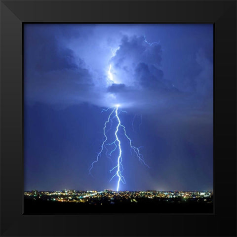 Blue Lightning Sq Black Modern Wood Framed Art Print by Taylor, Douglas
