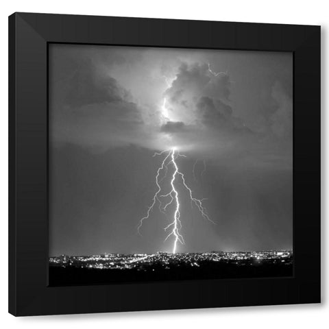 Blue Lightning Sq BW Black Modern Wood Framed Art Print with Double Matting by Taylor, Douglas