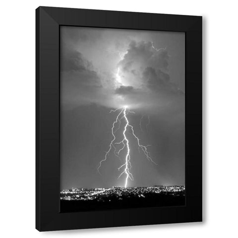 Blue Lightning BW Black Modern Wood Framed Art Print with Double Matting by Taylor, Douglas