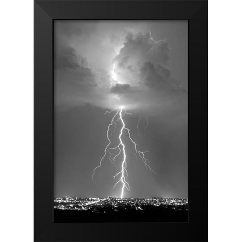 Blue Lightning BW Black Modern Wood Framed Art Print by Taylor, Douglas