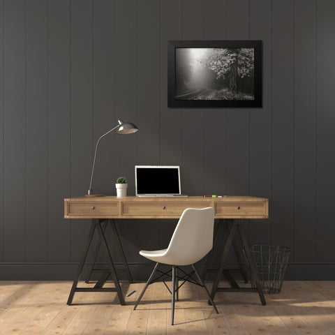 Misty Yellow Tree BandW Black Modern Wood Framed Art Print by Geyman, Vitaly