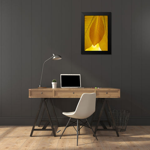 Golden Leafs I Black Modern Wood Framed Art Print by Geyman, Vitaly