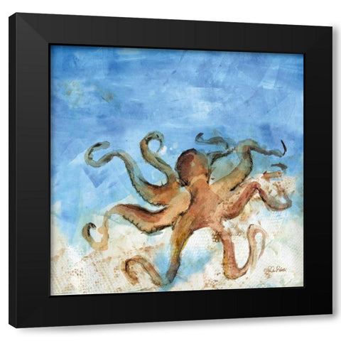 Ocean Octopus Black Modern Wood Framed Art Print with Double Matting by Roberto, LuAnn