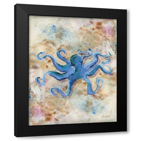 Blue Octopus Black Modern Wood Framed Art Print by Roberto, LuAnn